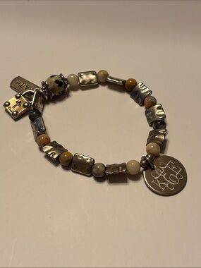 Vintage Mixed Metal Earth Tone Beaded Charm Bracelet – Faith & Cross Detail